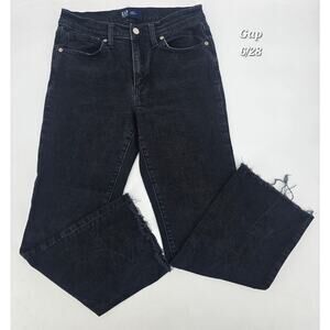 GAP Denim Kick Fit High Rise Black Kick Flare Jeans Raw Hem 6/28